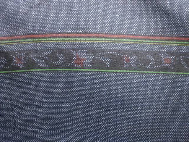 JAPANESE KIMONO / ANTIQUE KIMONO / SILK / DORO OSHIMA TSUMUGI / WOVEN STRIPE & FLOWERS